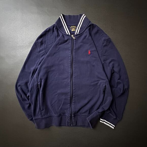 Polo Ralph Lauren Jacket Mens Medium Blue Full Zip Retro Stretch Track Preppy - Picture 1 of 10